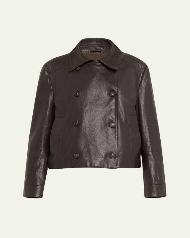 Shiny Leather Double-Breasted Jacket